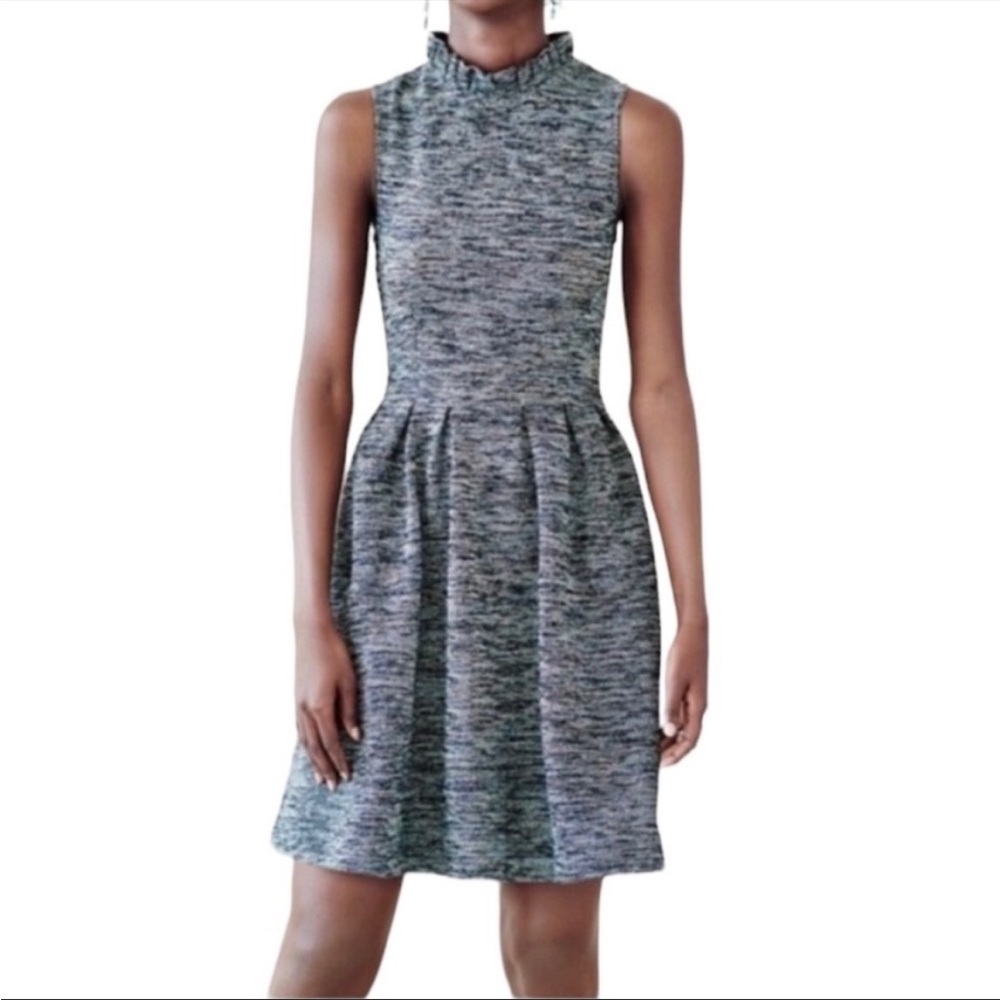Ganni pinnacle Tweed mock ruffle pleated skirt pockets preppy dress m